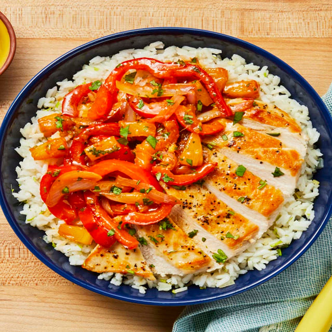 Tangy Tropical Chicken with Bell Pepper over Ginger Rice