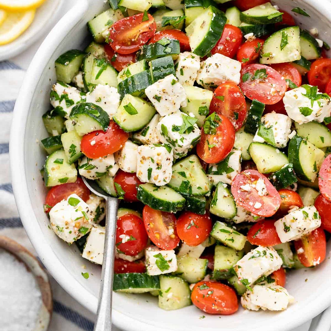 Simple Tomato Feta Cucumber Salad