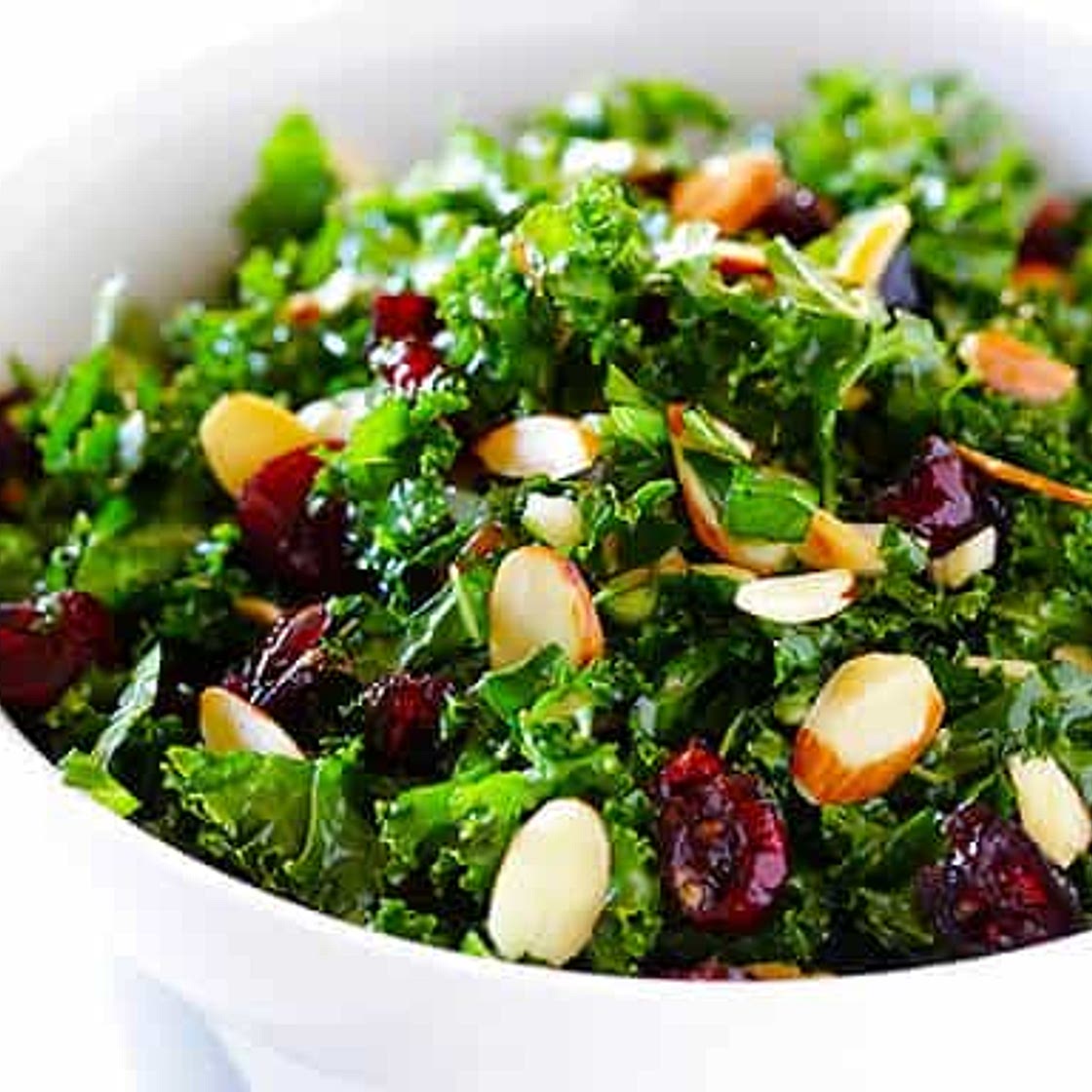 Kale Salad with Warm Cranberry Almond Vinaigrette