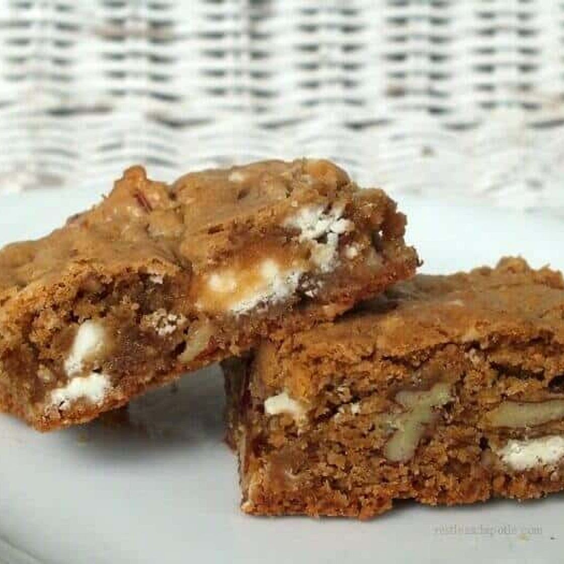 Bourbon Brown Butter Blondies with White Chocolate and Pecans