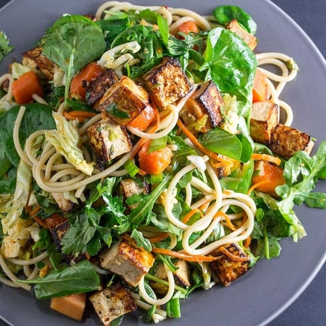 Low FODMAP Asian Tofu Noodle Papaya Salad