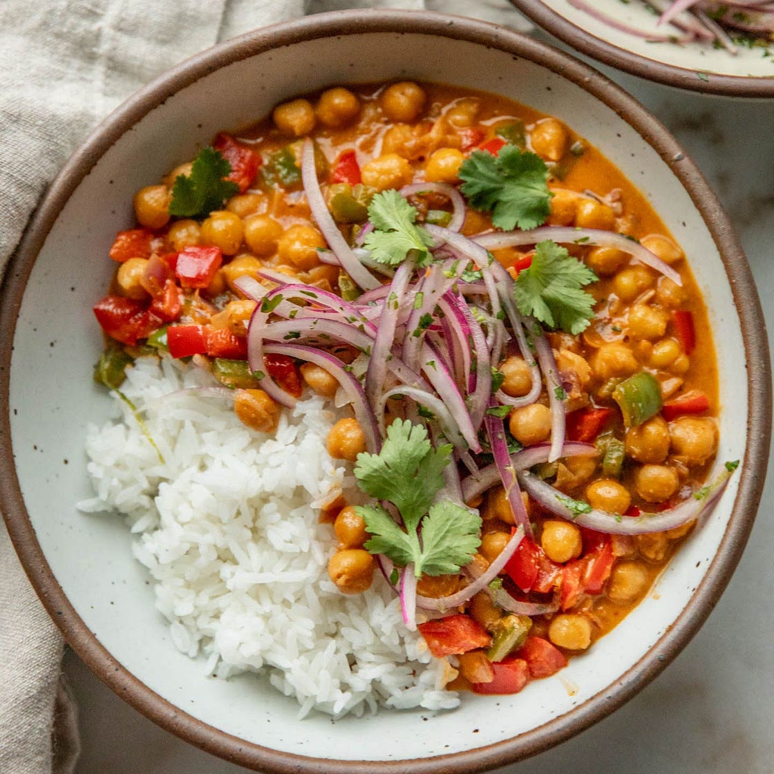 Creamy Chipotle Orange Chickpeas with Marinated Onions