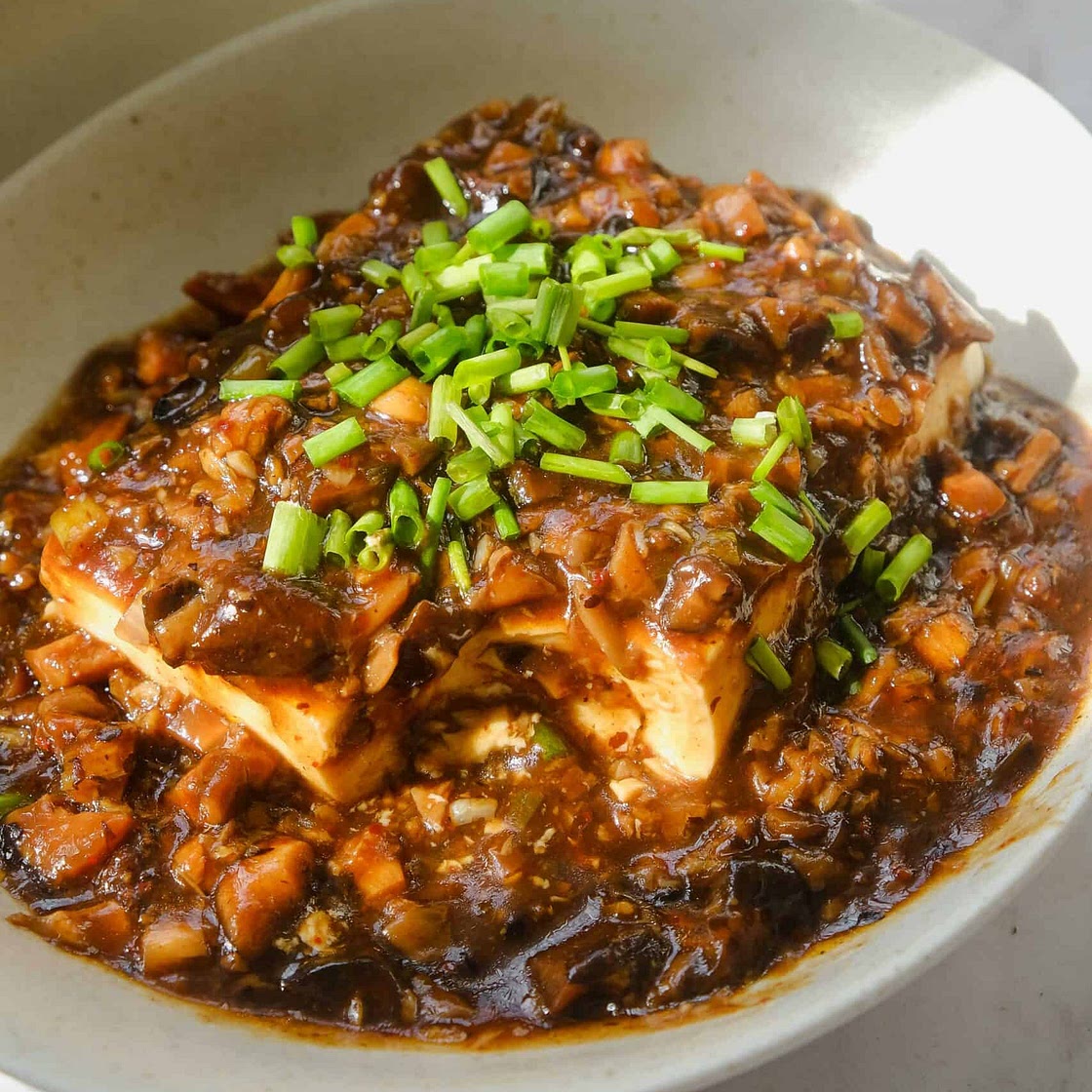 Silken Tofu with Black Bean Mushroom Sauce