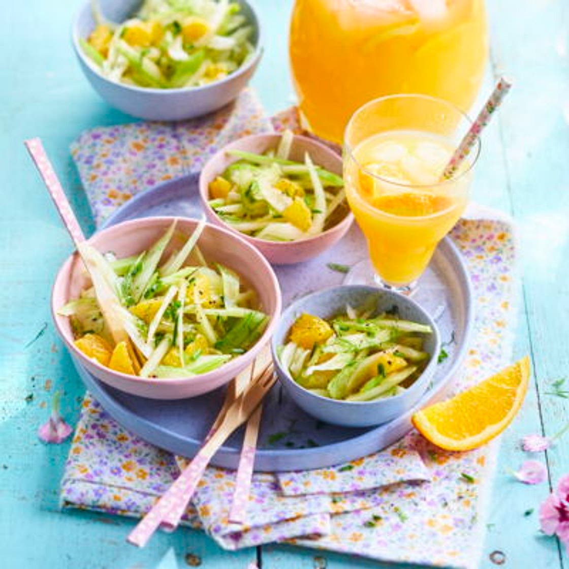 Salades de fenouil-pomme-orange et punch à l’orange