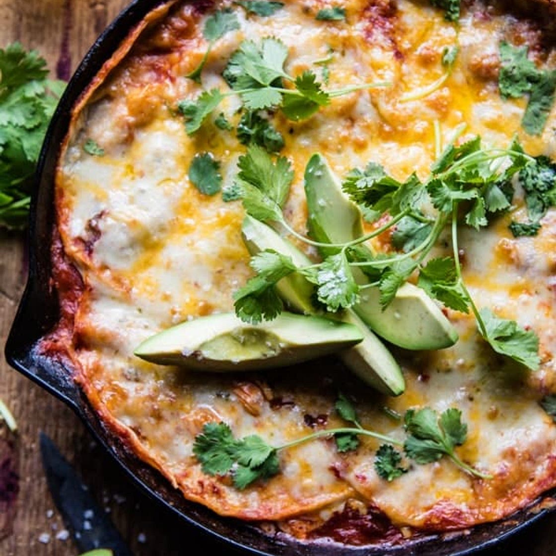 Skillet Chicken Tinga Enchiladas