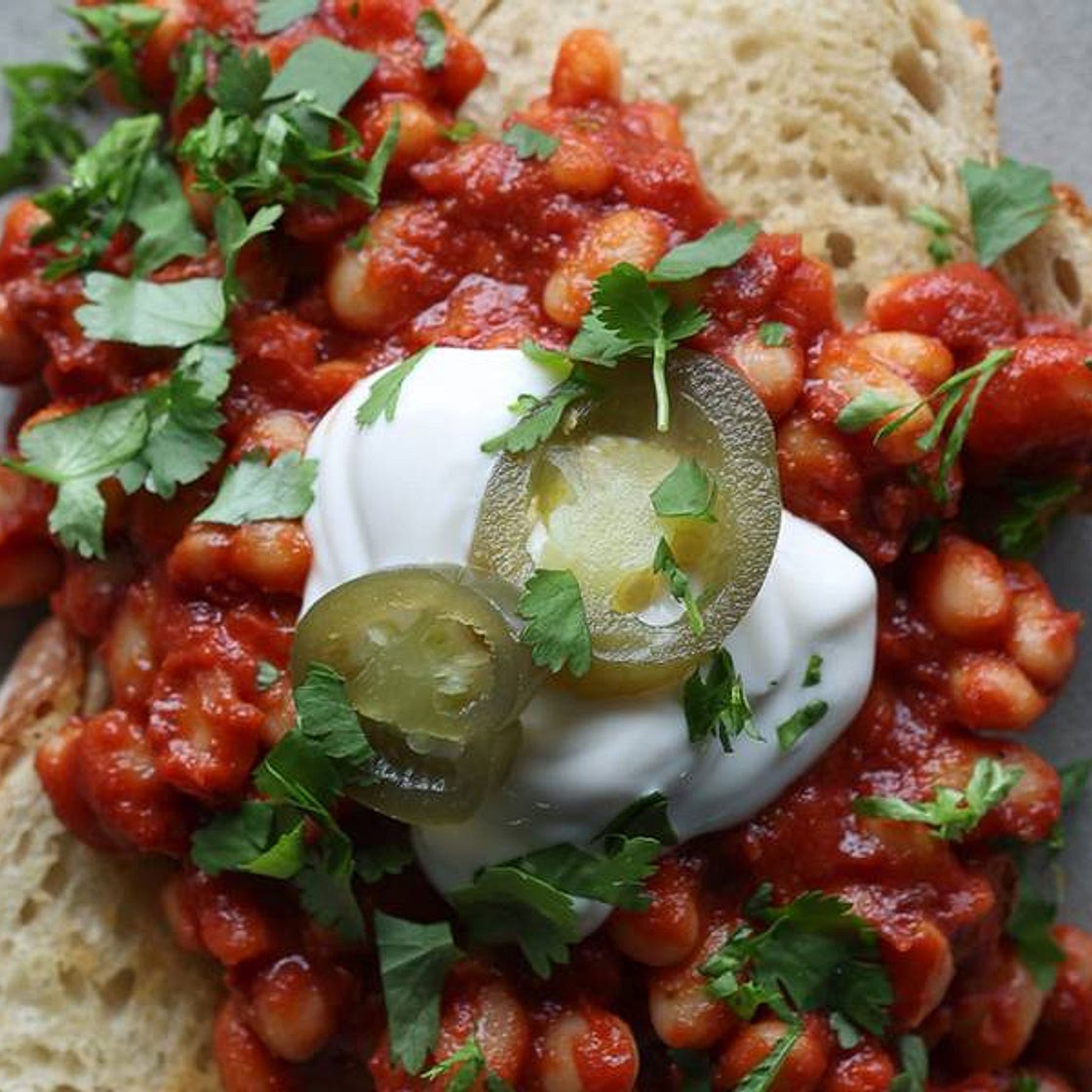 Saucy Beans on Garlic Toast