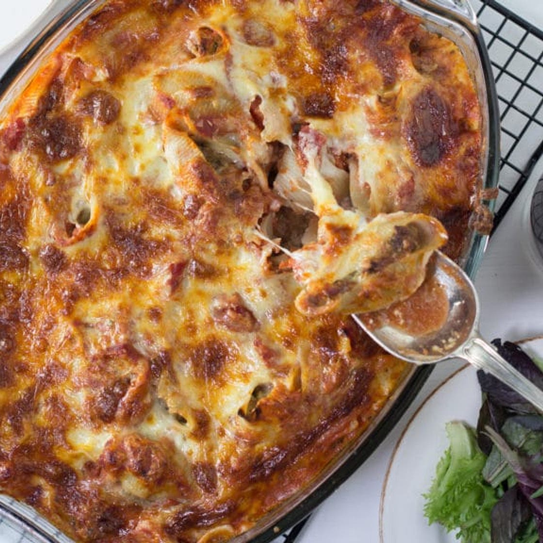 Low FODMAP Baked Shells Stuffed with Meatballs