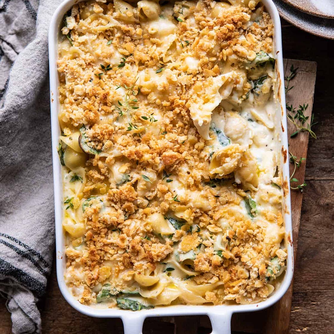 One Pot Baked Spinach and Artichoke Mac and Cheese