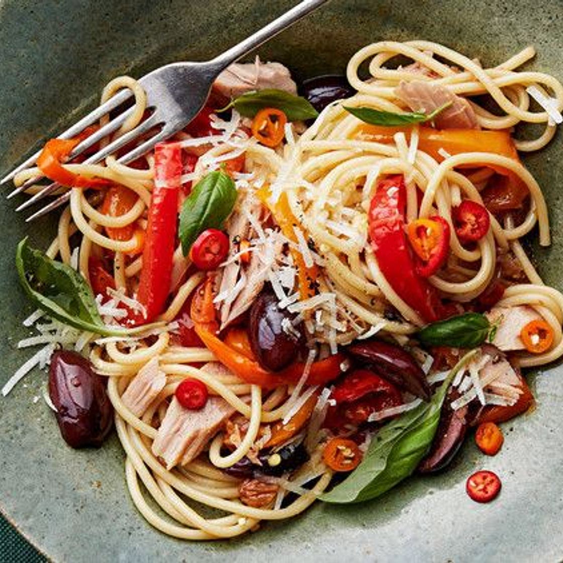 Pasta Peperonata with Tuna and Olives