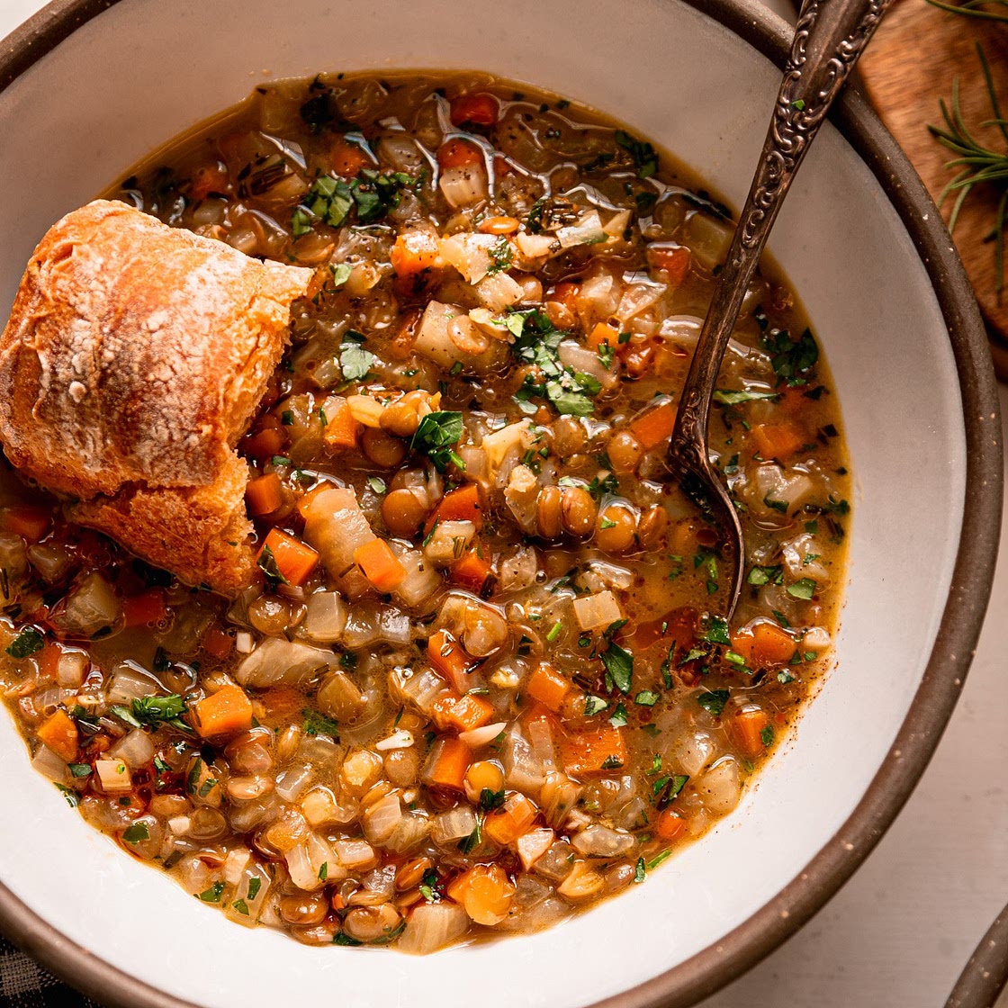 Lemony Lentil Vegetable Soup with Rosemary & Fennel