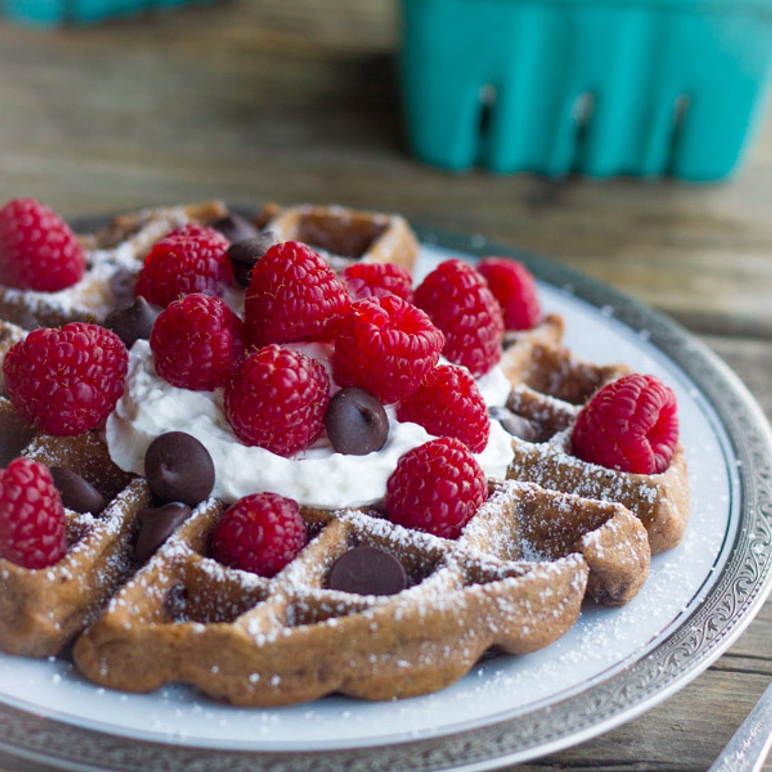 Chocolate Waffles With Fresh Raspberries