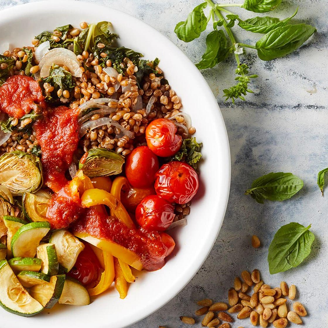 Italian Roasted Vegetable and Wheat Berry Buddha Bowl