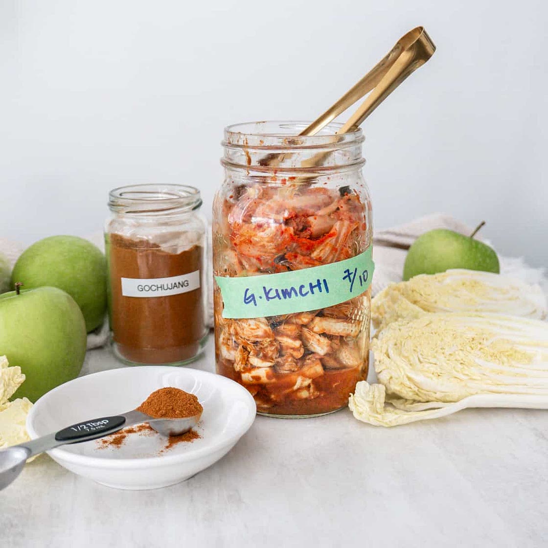 Quick Spicy Green Apple Kimchi (Vegan No Fish Sauce)