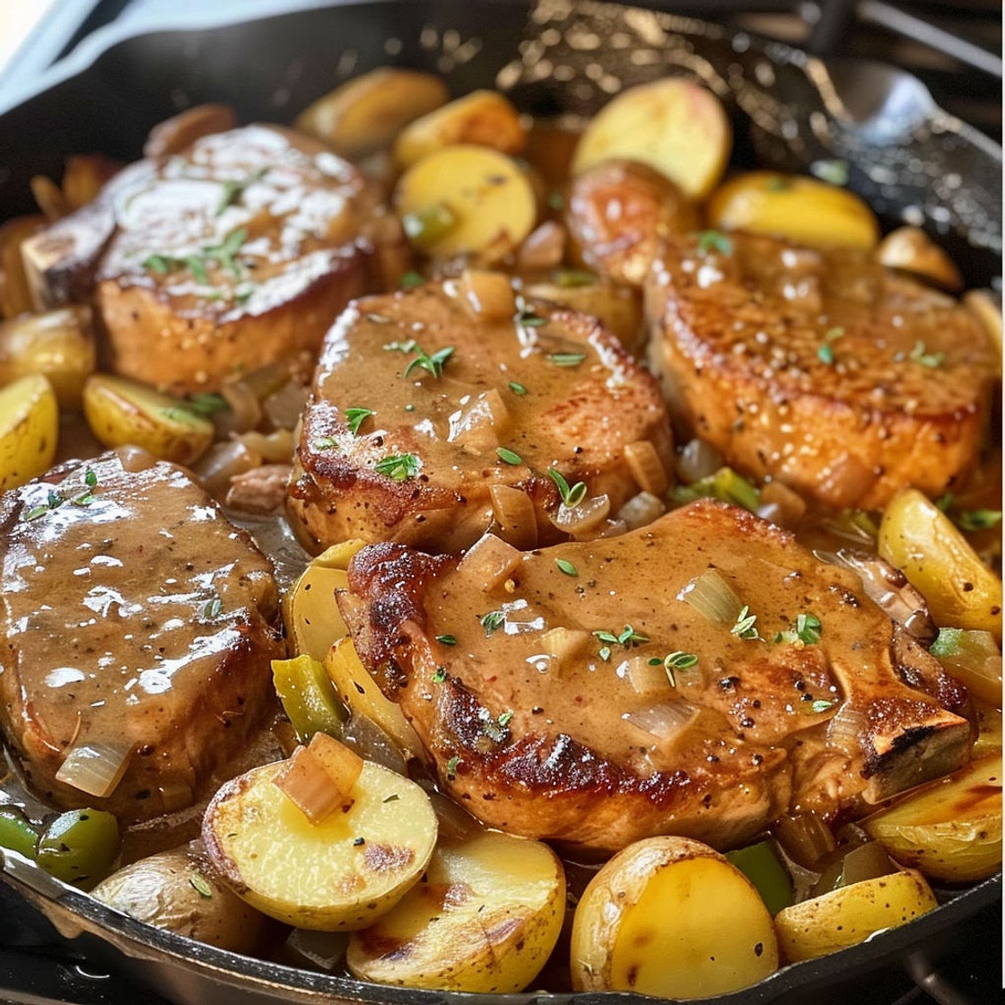 Cozy One-Pan Smothered Pork and Potatoes
