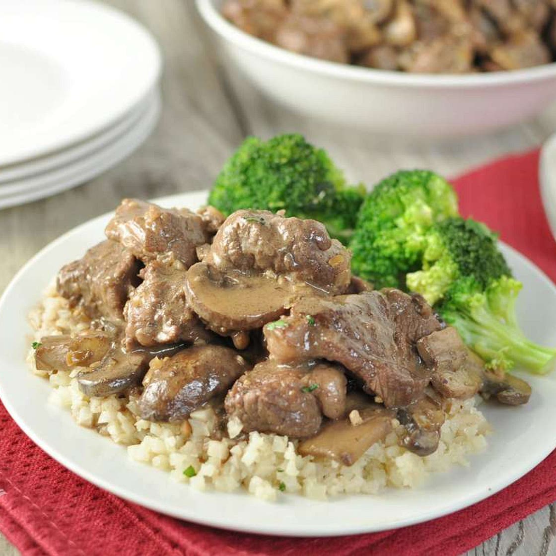 Low Carb Beef Tips in Mushroom Brown Gravy