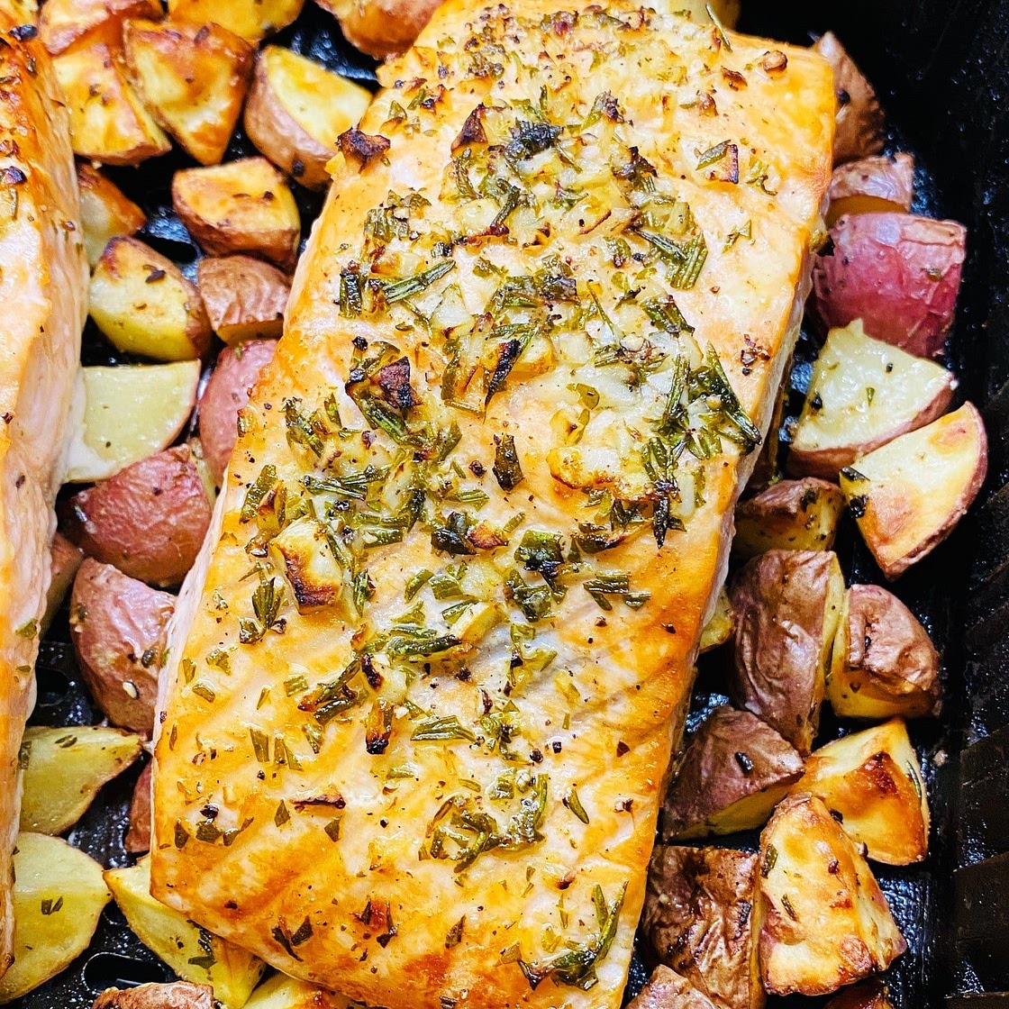 Air Fryer Herb Salmon and Potatoes