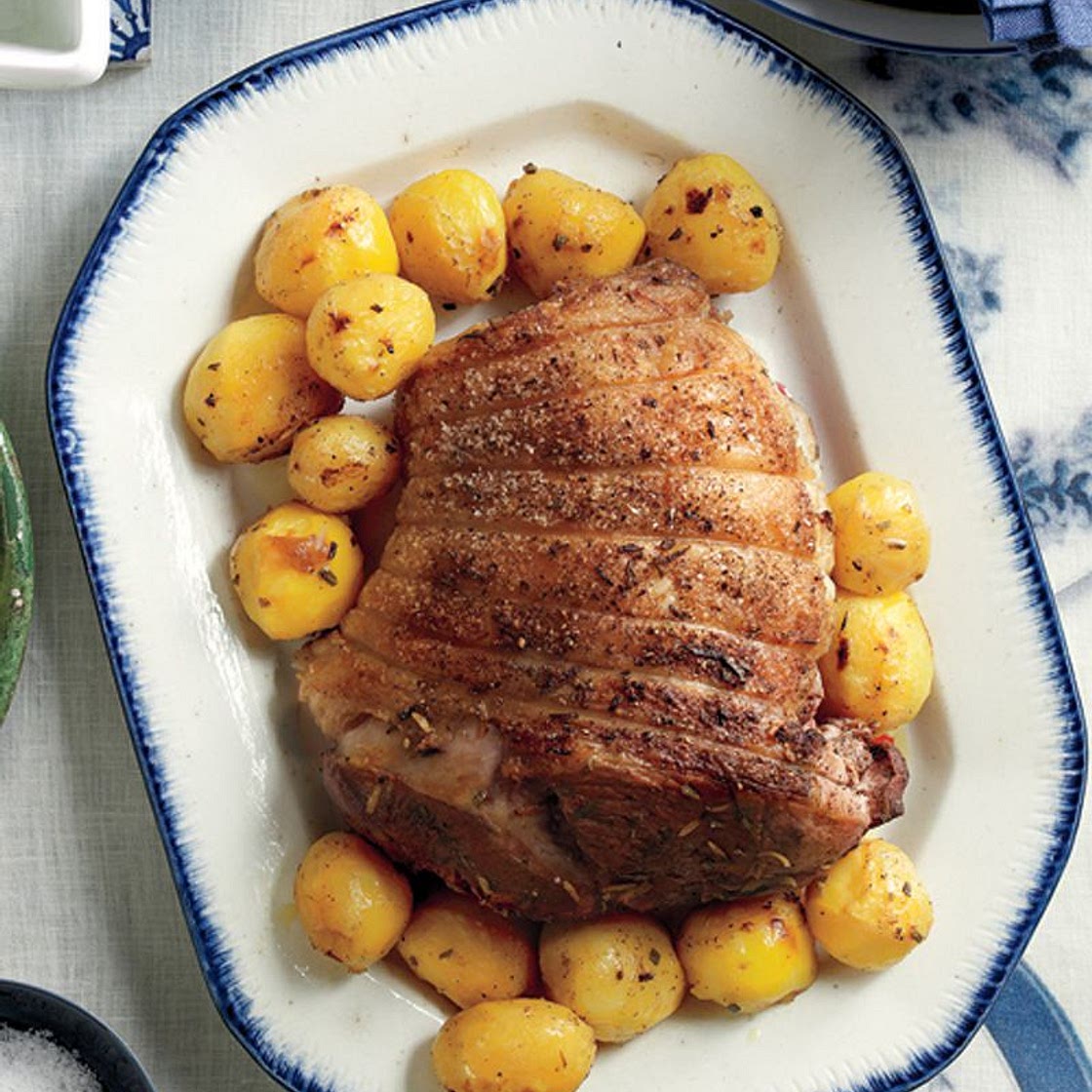 Roasted Marinated Lamb with Lemon and Rosemary Potatoes