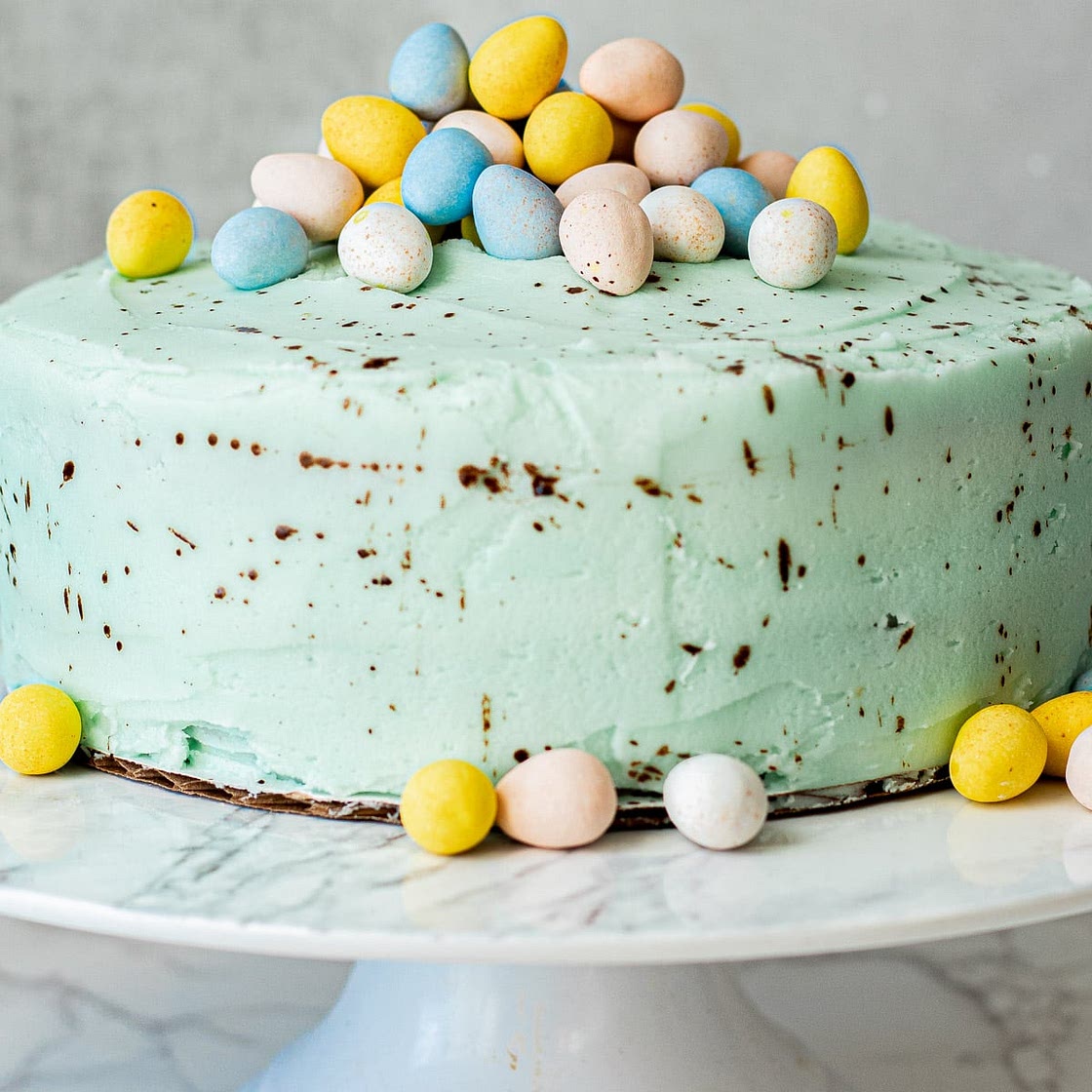 Mini Eggs Cake with Easy Speckled Blue Buttercream