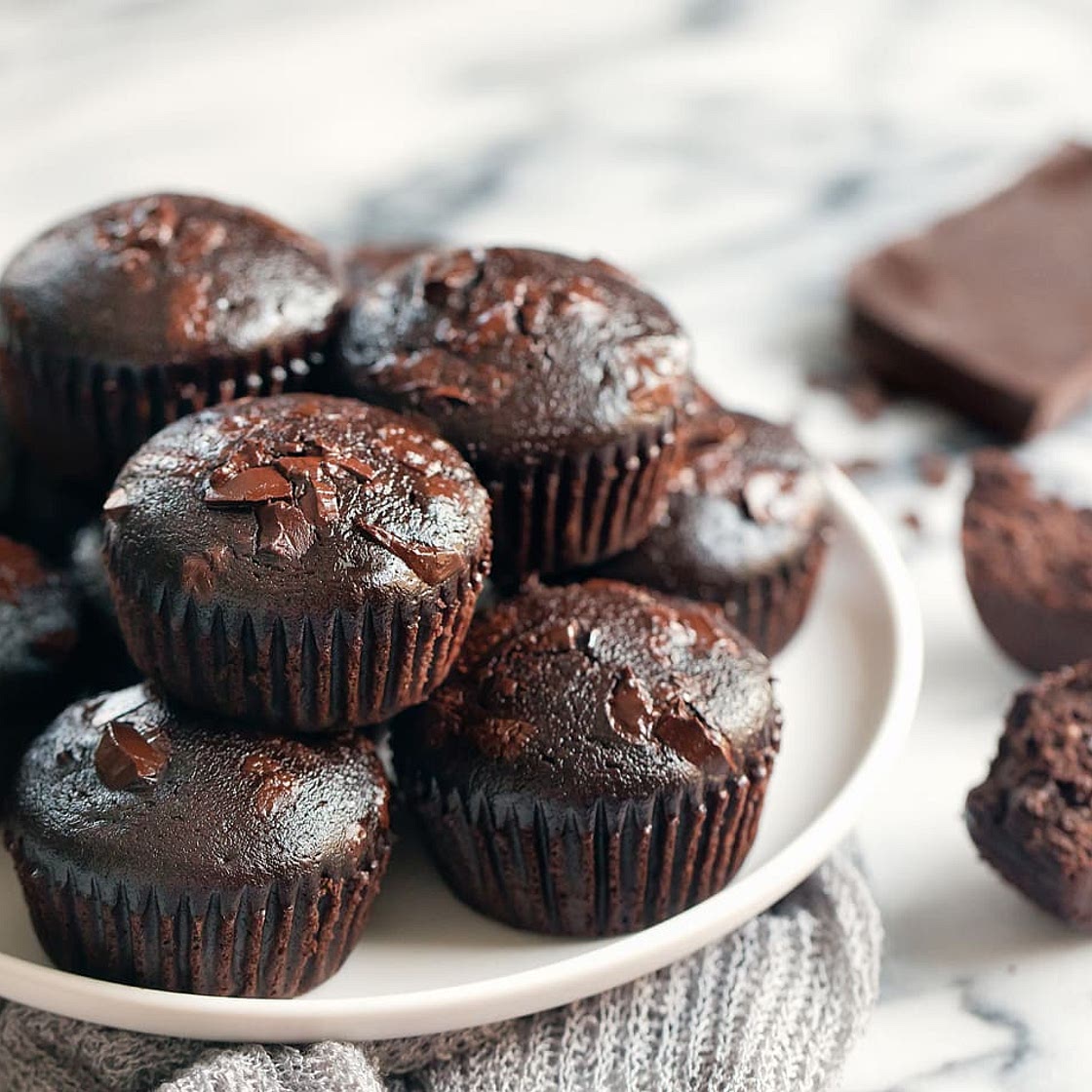 Double Chocolate Chip Muffins (No Eggs, Oil, or Butter)