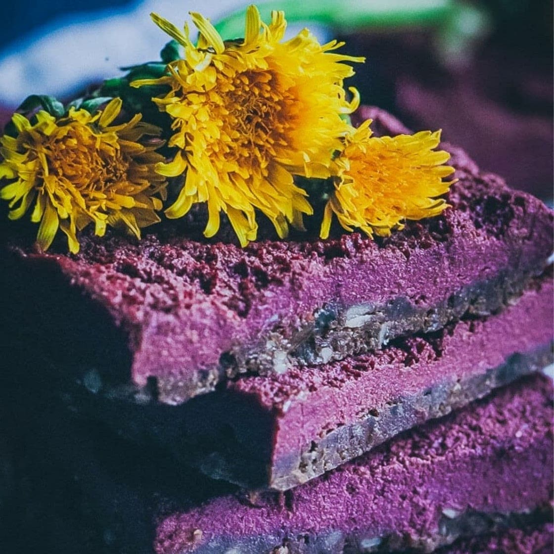 No Bake Dandelion Beet Chocolate Bars (Vegan, Gluten-Free)