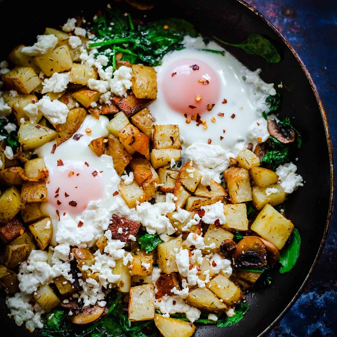 Egg, Mushroom, Potato and Spinach Hash