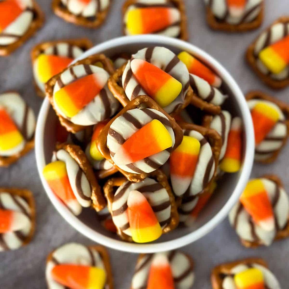 Candy Corn Pretzel Hug Bites