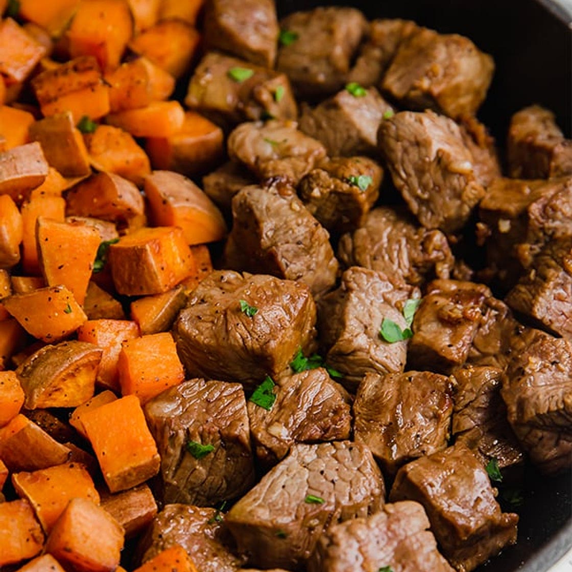 One Pan Steak Bites & Sweet Potatoes