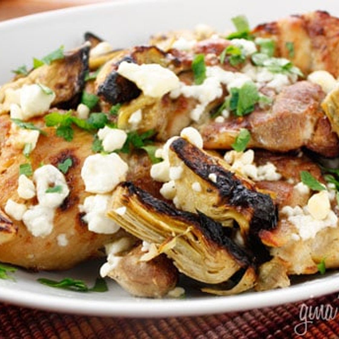 Chicken Thighs with Artichoke Hearts and Feta Cheese