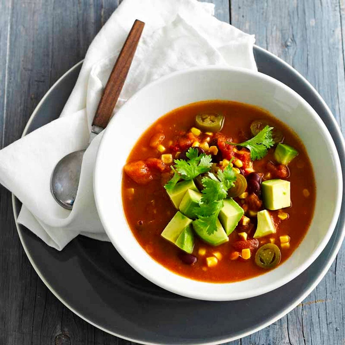 Mexican bean soup with avocado