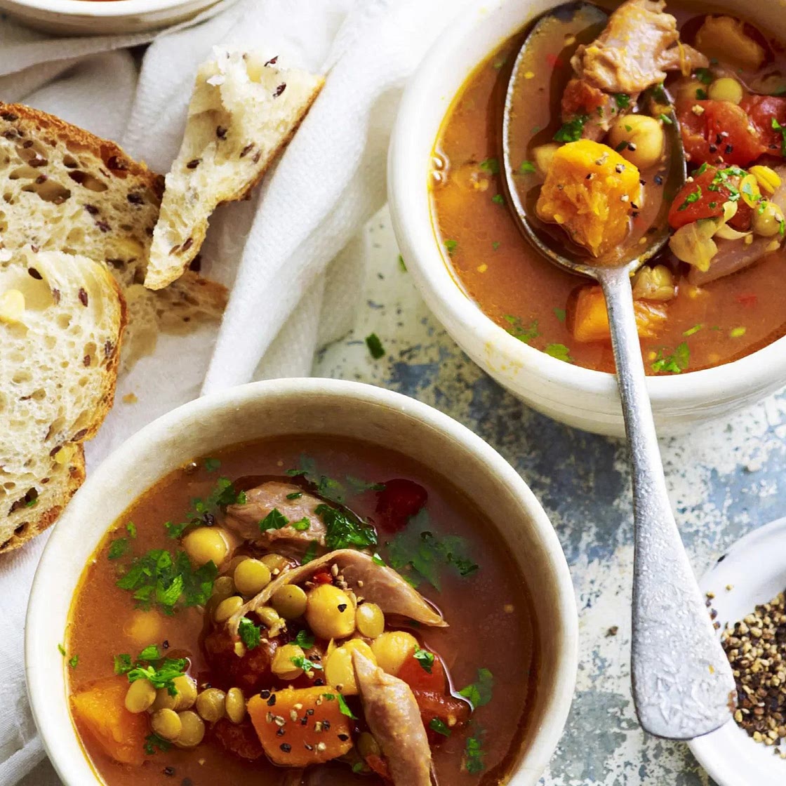 Slow cooked lamb and pumpkin soup