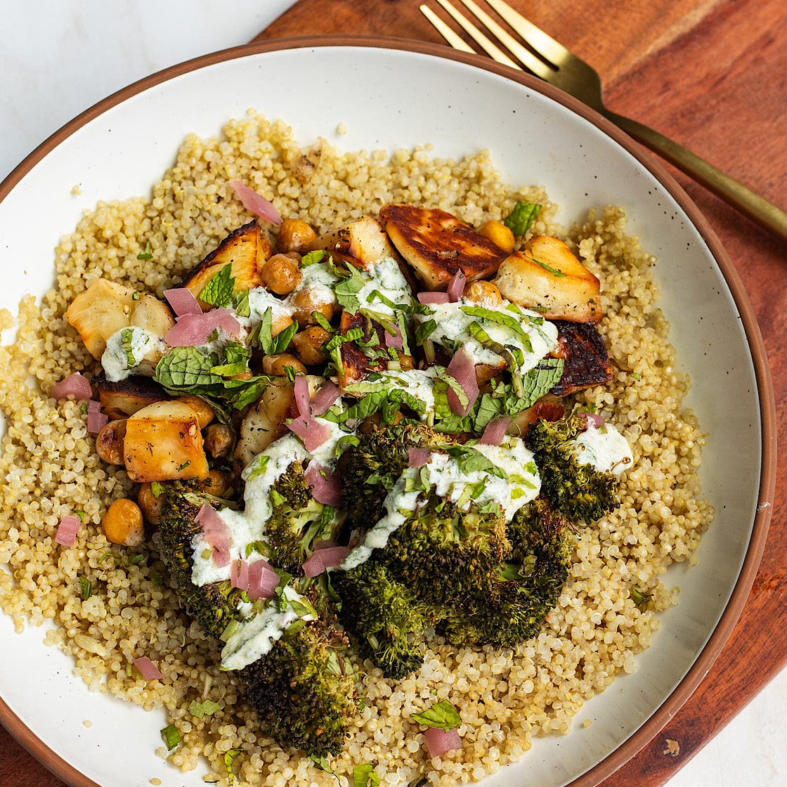 Hot Honey Chickpea and Halloumi Bowl