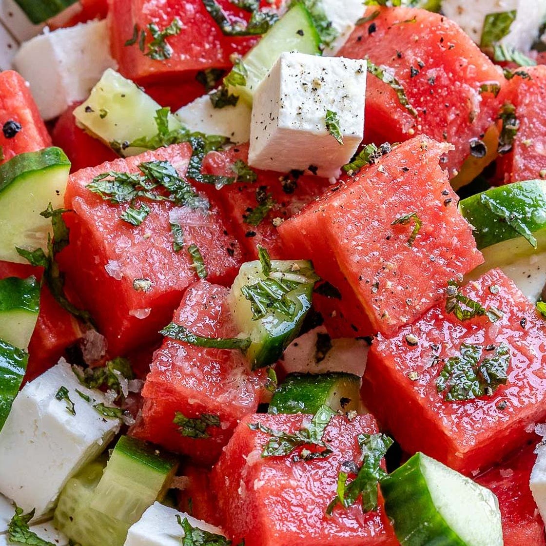 SIMPLE Watermelon + Cucumber + Feta Salad