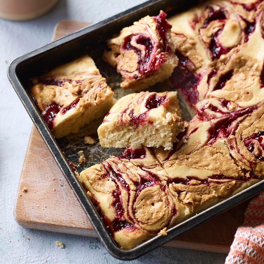 Peanut butter and jelly traybake