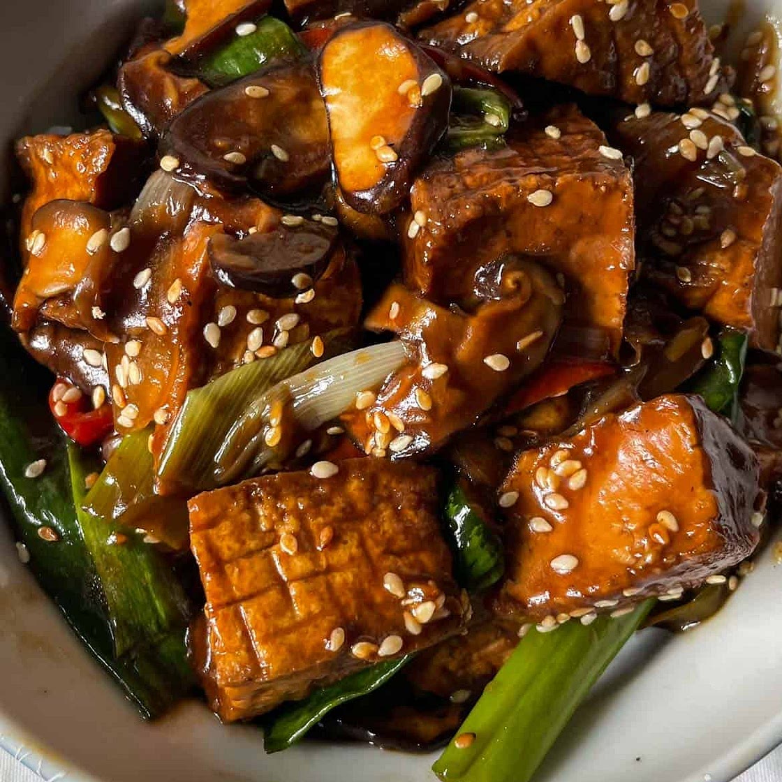 Tofu and Mushrooms in a Sweet Soy Sauce