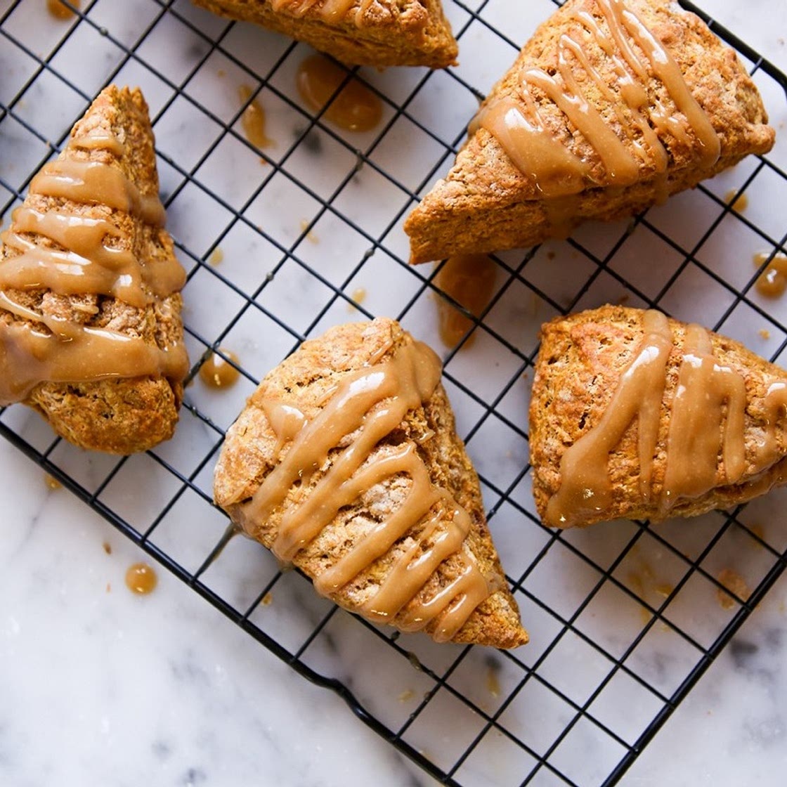 Pumpkin Spice Scones with Maple Tahini Glaze