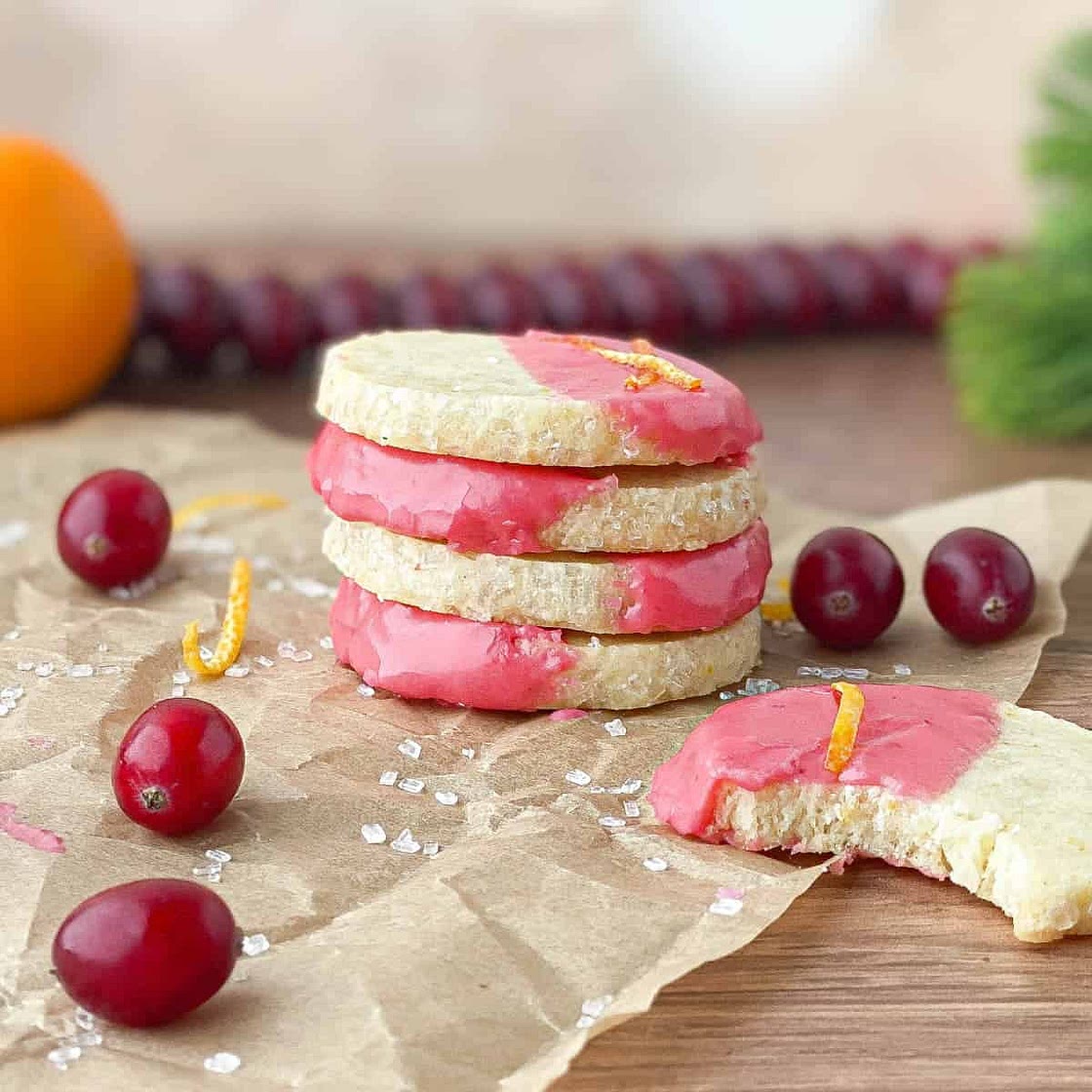 Orange Shortbread Cookies with Cranberry Glaze