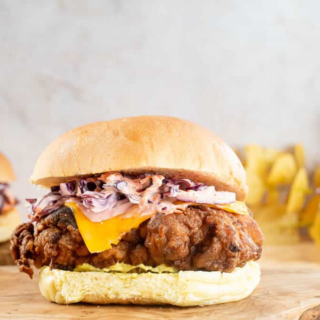 Fried Buttermilk Chicken Burger With Sriracha Slaw