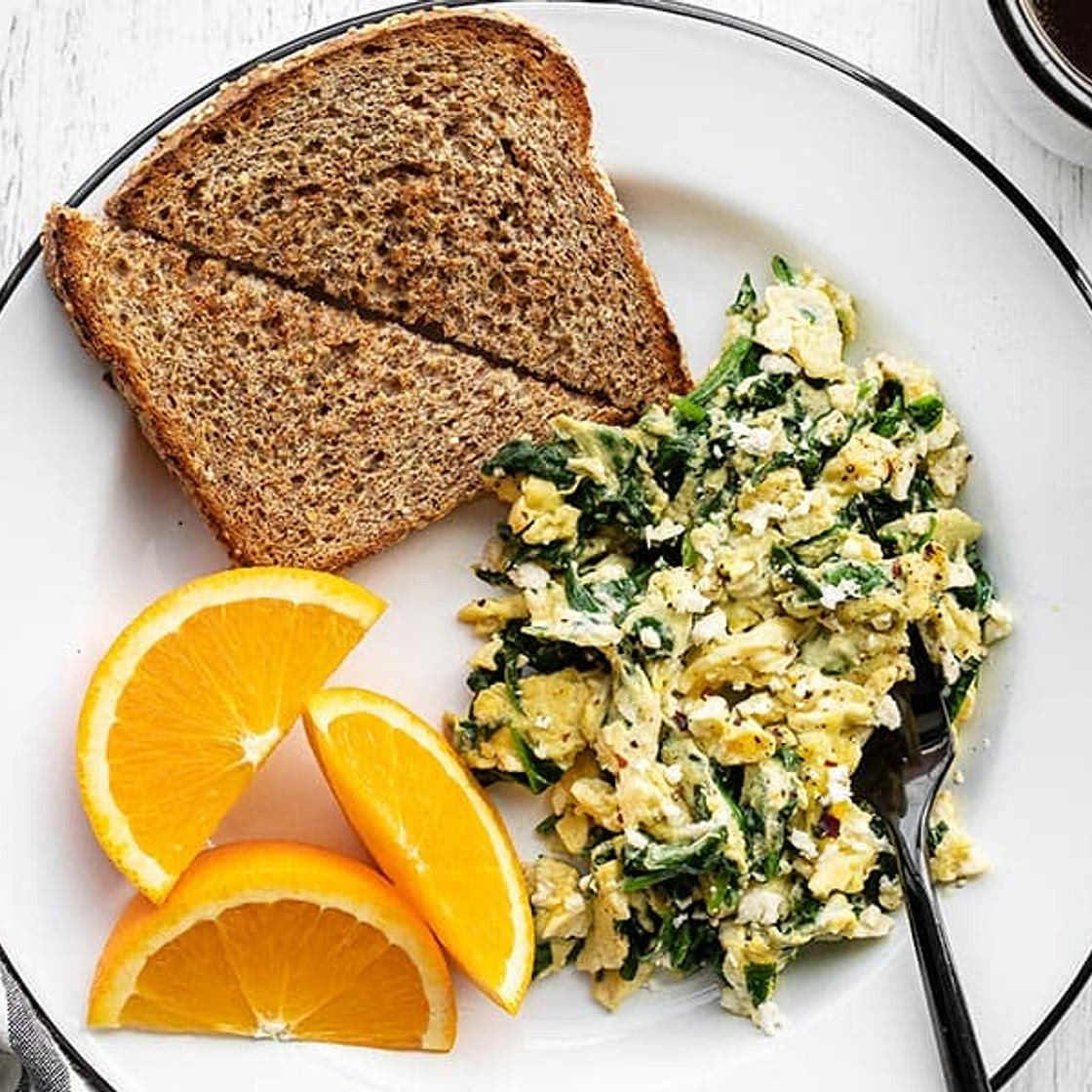 Scrambled Eggs with Spinach and Feta