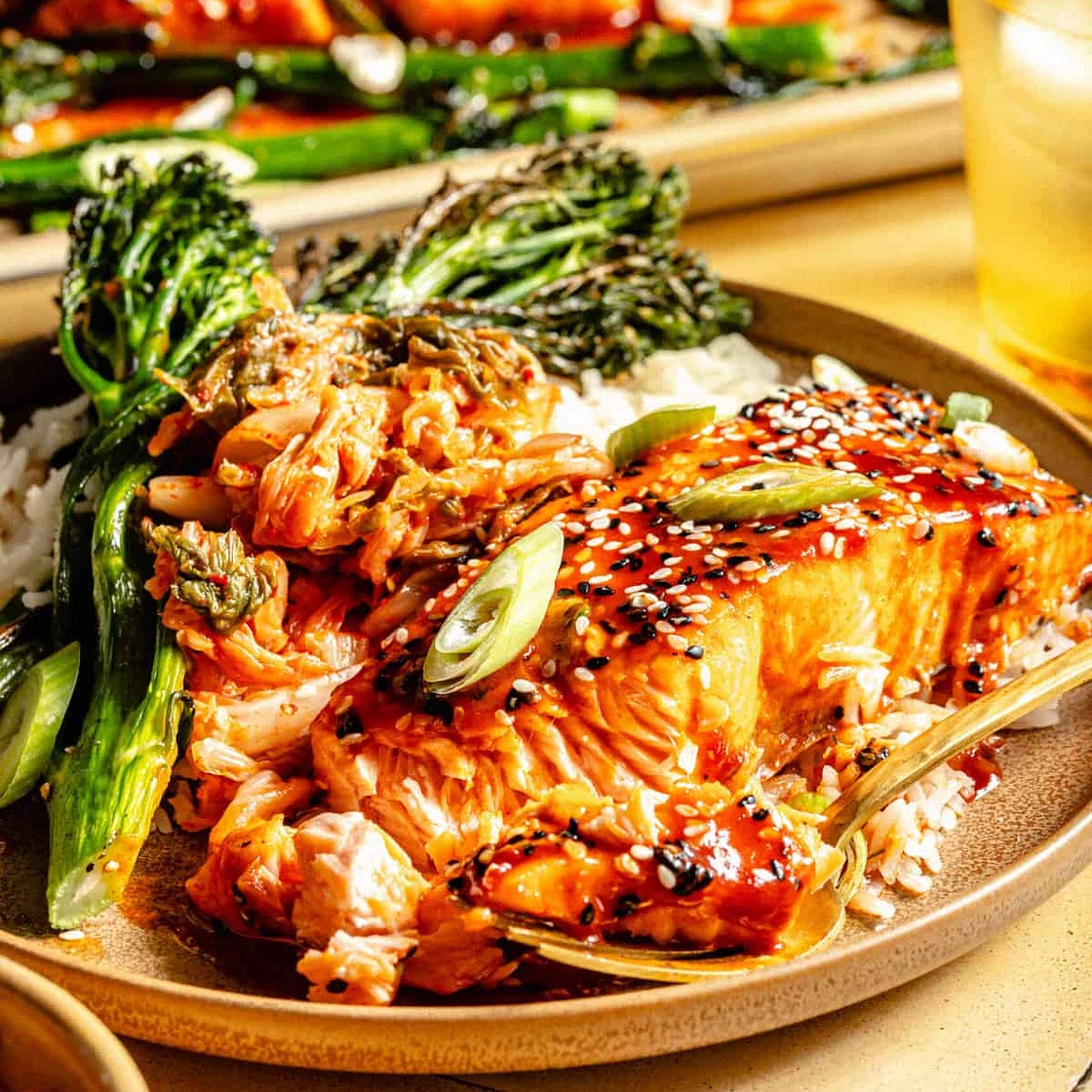 Sheet Pan Gochujang Glazed Salmon