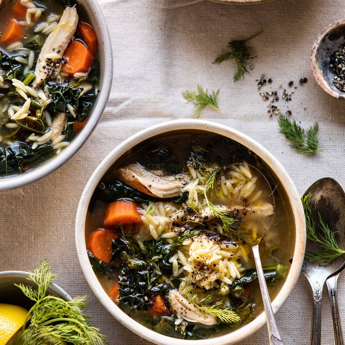 Lemony Garlic Chicken and Orzo Soup