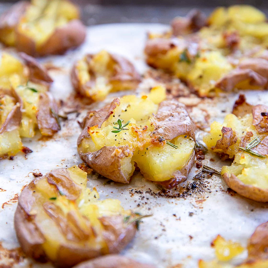 Smashed Potatoes with Garlic and Herbs