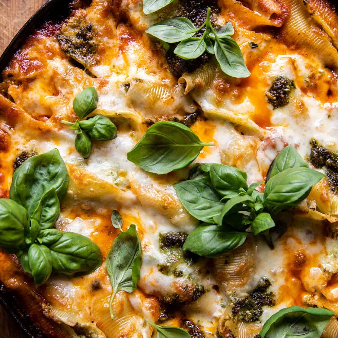 Spicy Zucchini and Pesto Cheese Stuffed Shells