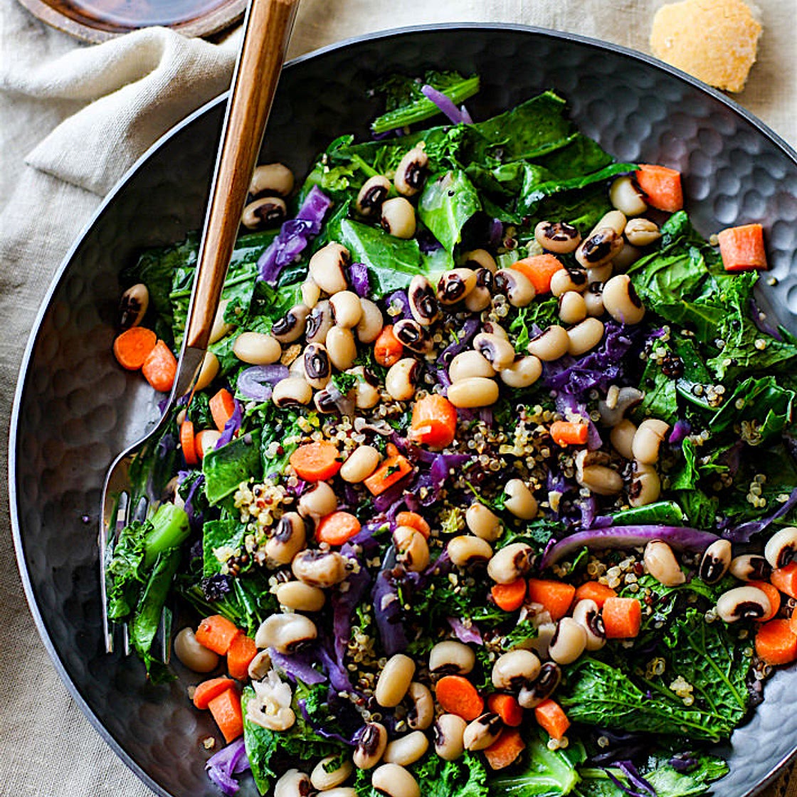 Rainbow Power Greens Salad with Black Eyed Peas