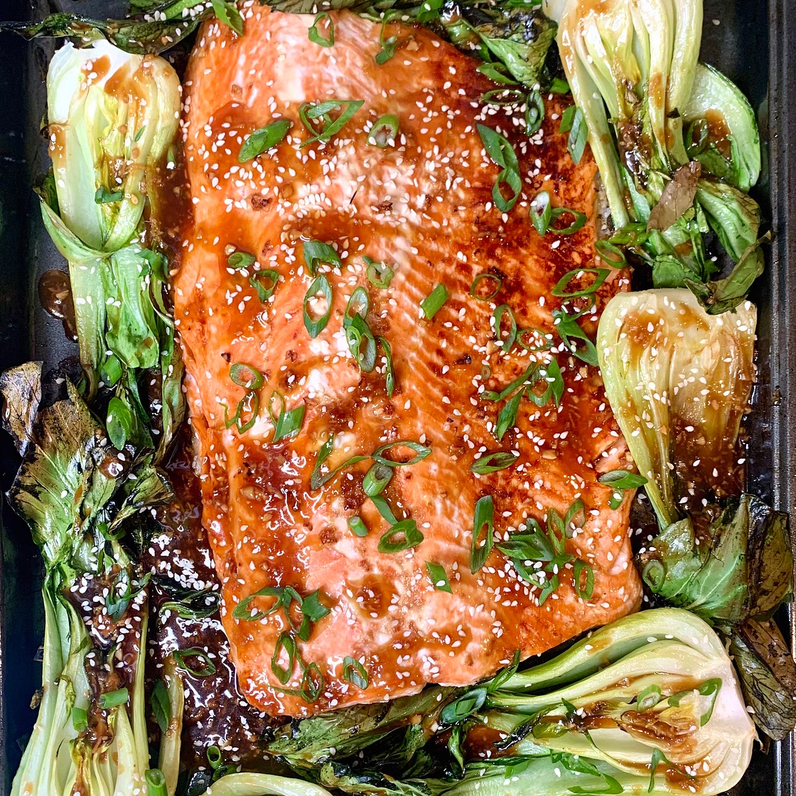 Sheet Pan Teriyaki Salmon with Baby Bok Choy