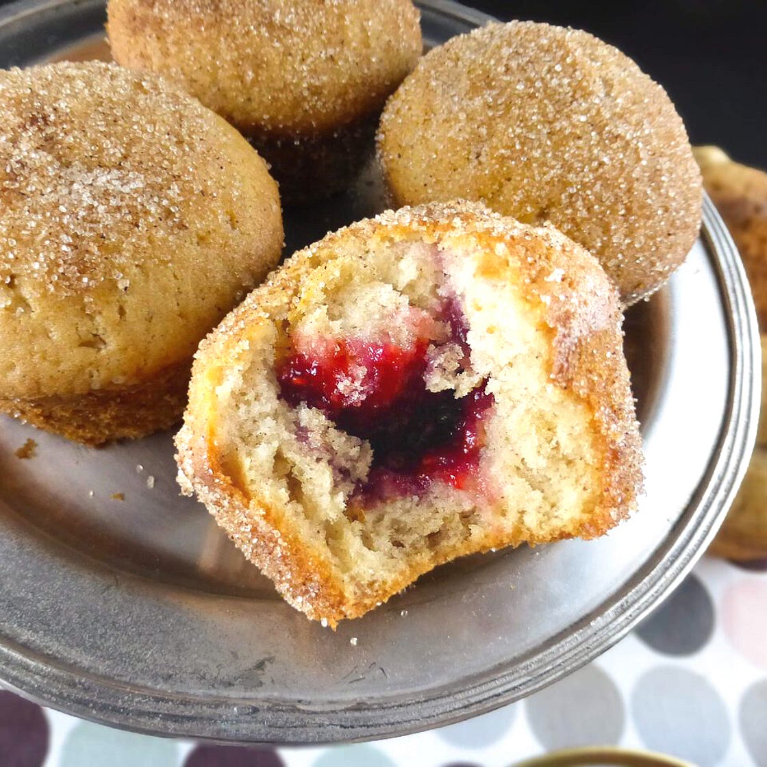 Spelt Doughnut Muffins with Raspberry Jam