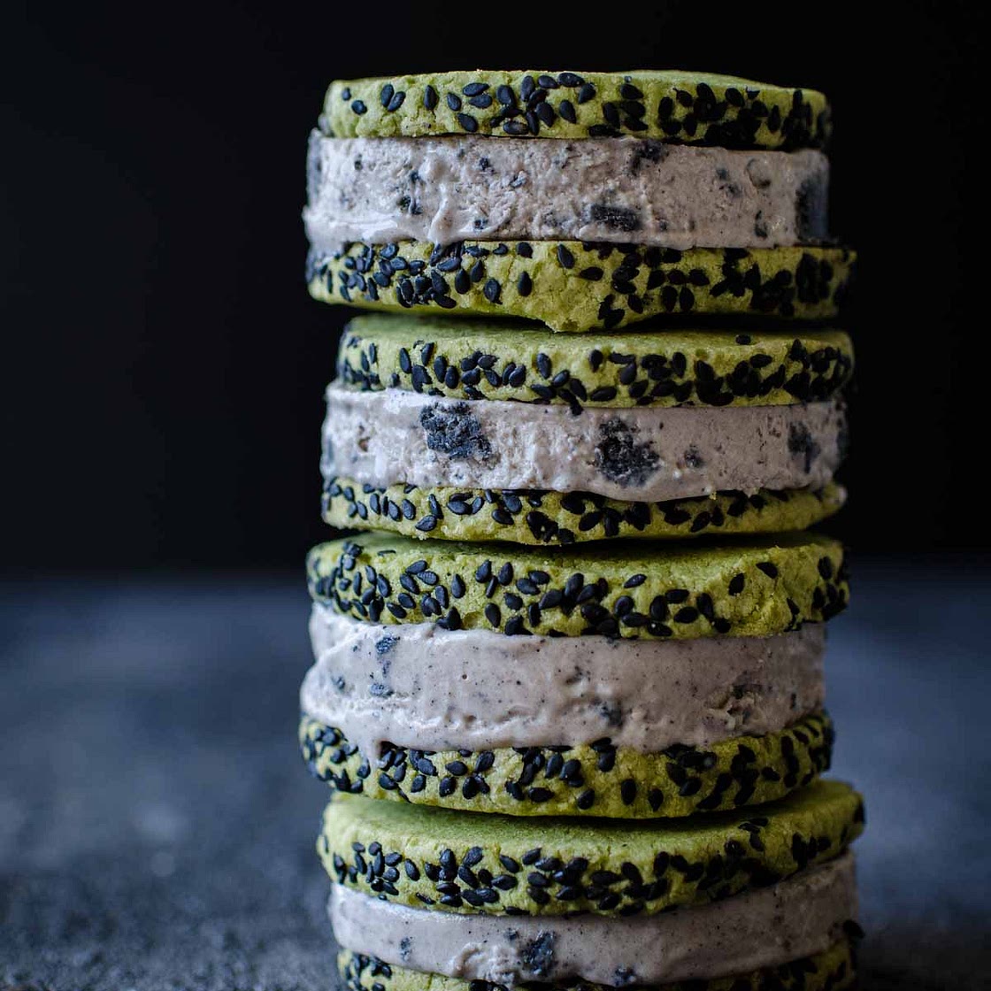 Black Sesame and Green Tea Ice Cream Sandwiches