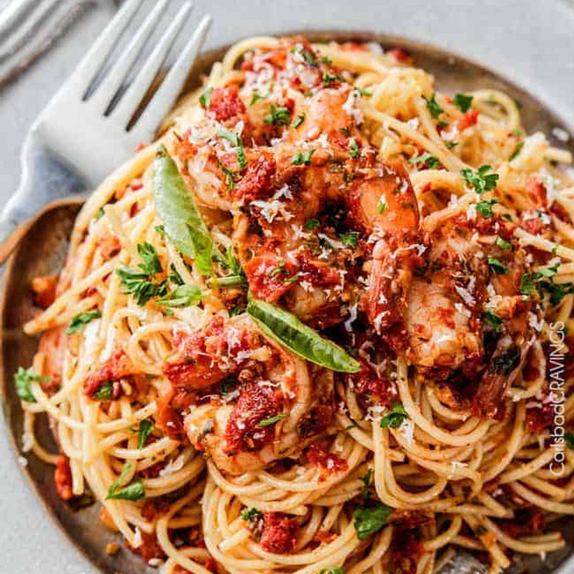 20 Minute Sun-Dried Tomato Basil Shrimp Pasta