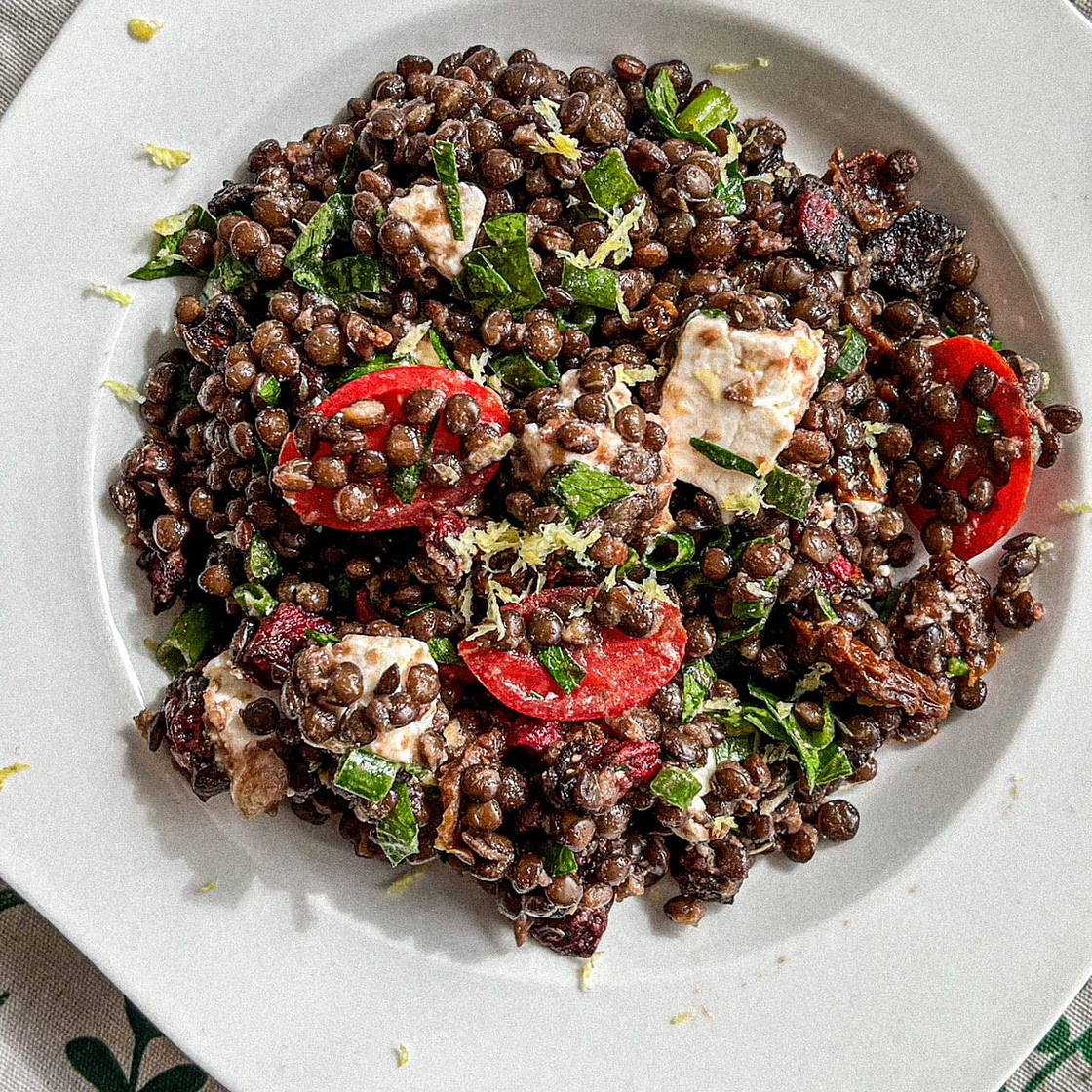 Lentil Salad with beluga lentils, beets and Feta Cheese