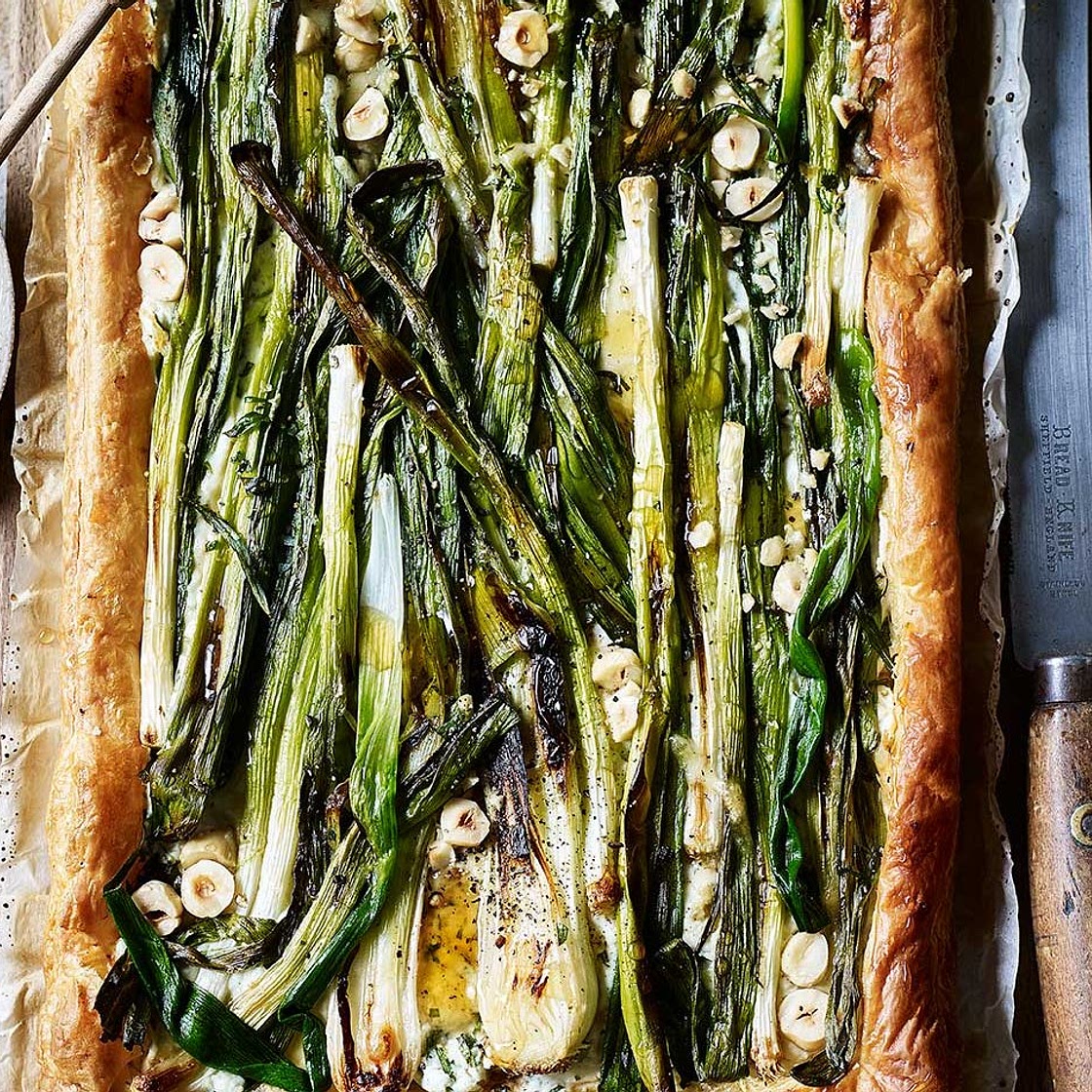 Charred spring onion and ricotta tart