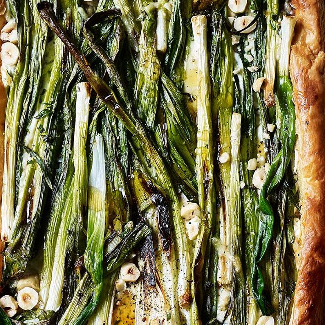 Charred spring onion and ricotta tart